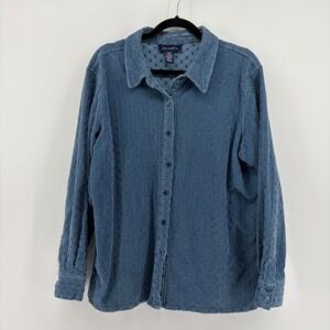 DENIM & CO. Women's Blue Textured Long Sleeve Button Up Shirt Jacket Size L